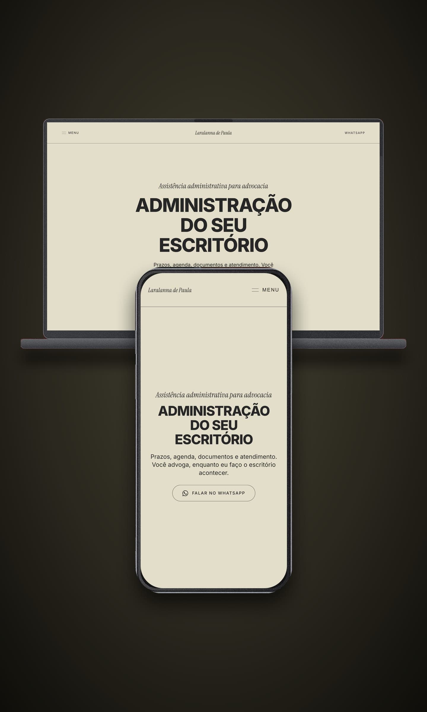 Laralanna de Paula website shown on a laptop and a phone