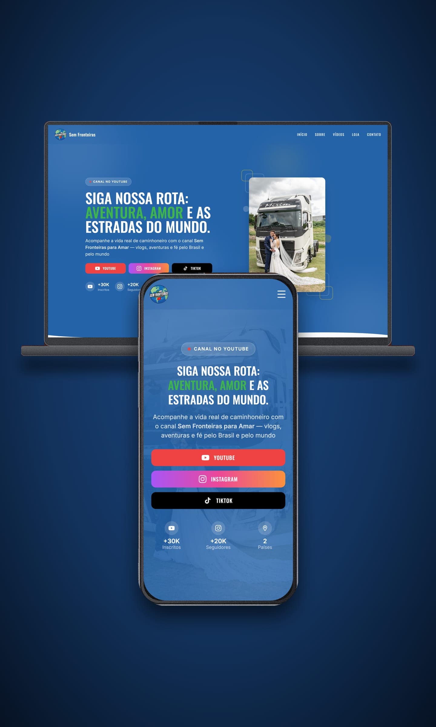 Sem Fronteiras para Amar website shown on a laptop and a phone